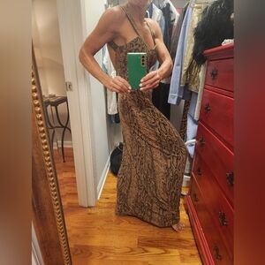 L.A.M.B. Brown Snake Print Maxi Dress